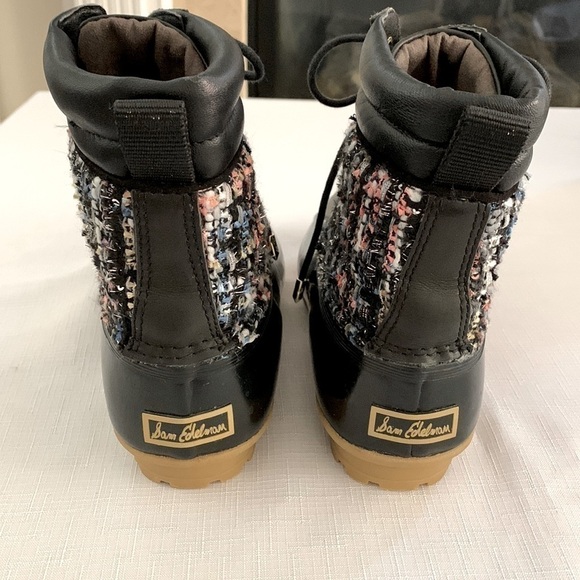 Sam Edelman Caldwell Rain Boots, Size 6, Black with Tweed Trim - Picture 3 of 5
